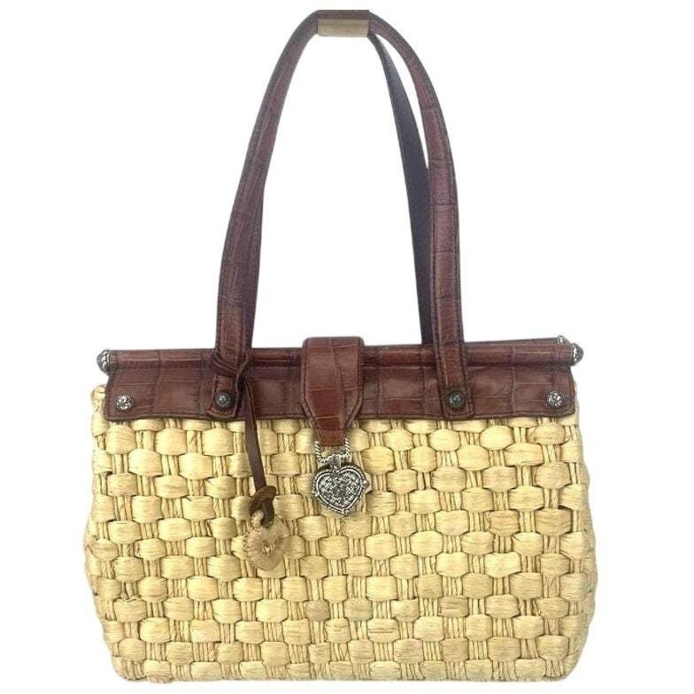 Vintage BRIGHTON Straw Embossed Croc Resort Coastal Handbag Purse Dust Bag Boho